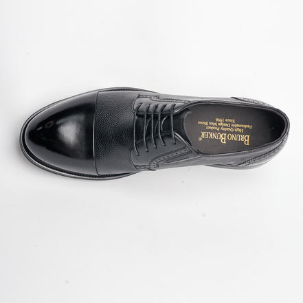 BB-155 Black - Pebbled-Leather Cap-Toe Derby - Bruno Bunker