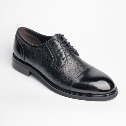 BB-155 Black - Pebbled-Leather Cap-Toe Derby - Bruno Bunker