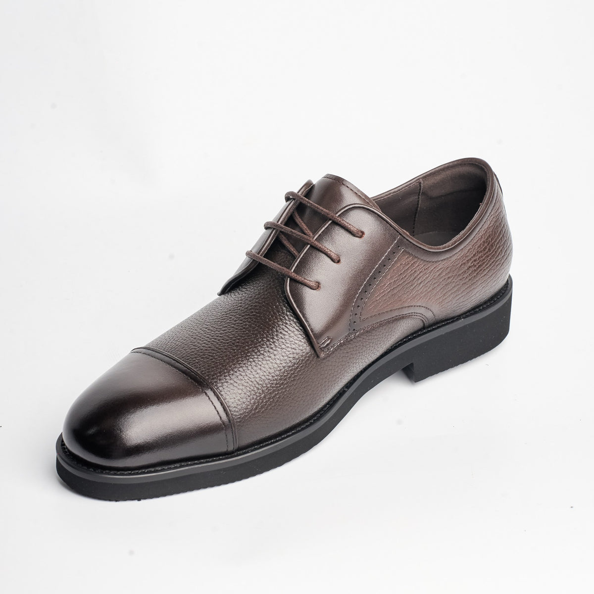 BB-155 Brown - Pebbled-Leather Cap-Toe Derby - Bruno Bunker