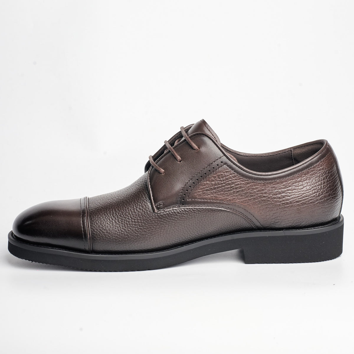 BB-155 Brown - Pebbled-Leather Cap-Toe Derby - Bruno Bunker