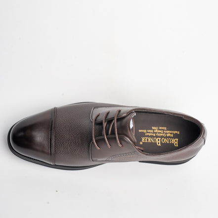 BB-155 Brown - Pebbled-Leather Cap-Toe Derby - Bruno Bunker