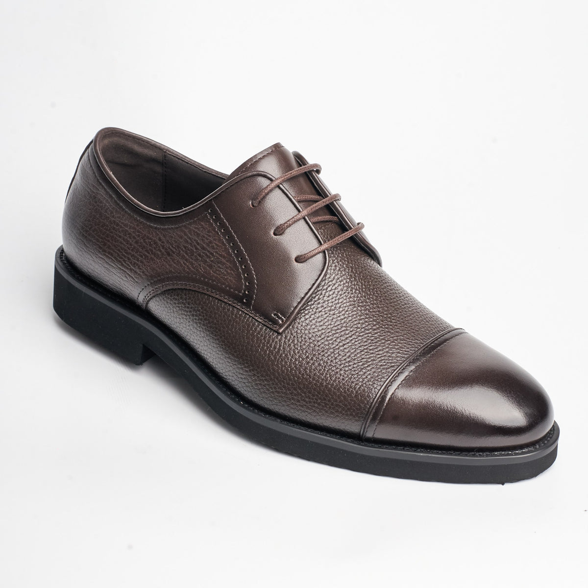 BB-155 Brown - Pebbled-Leather Cap-Toe Derby - Bruno Bunker