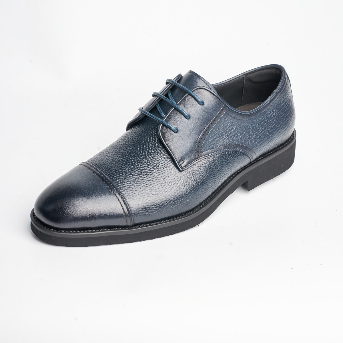 BB-155 Navy - Pebbled-Leather Cap-Toe Derby - Bruno Bunker