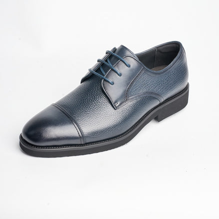 BB-155 Navy - Pebbled-Leather Cap-Toe Derby - Bruno Bunker