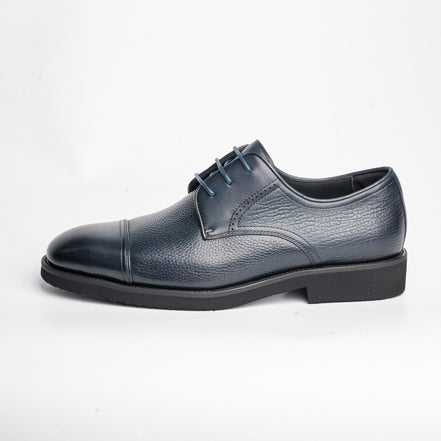 BB-155 Navy - Pebbled-Leather Cap-Toe Derby - Bruno Bunker