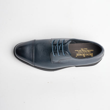 BB-155 Navy - Pebbled-Leather Cap-Toe Derby - Bruno Bunker