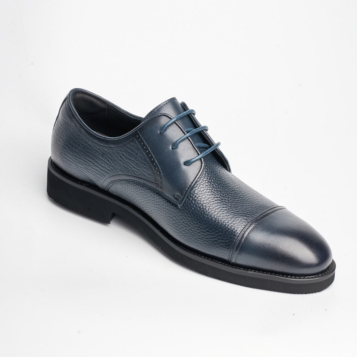 BB-155 Navy - Pebbled-Leather Cap-Toe Derby - Bruno Bunker