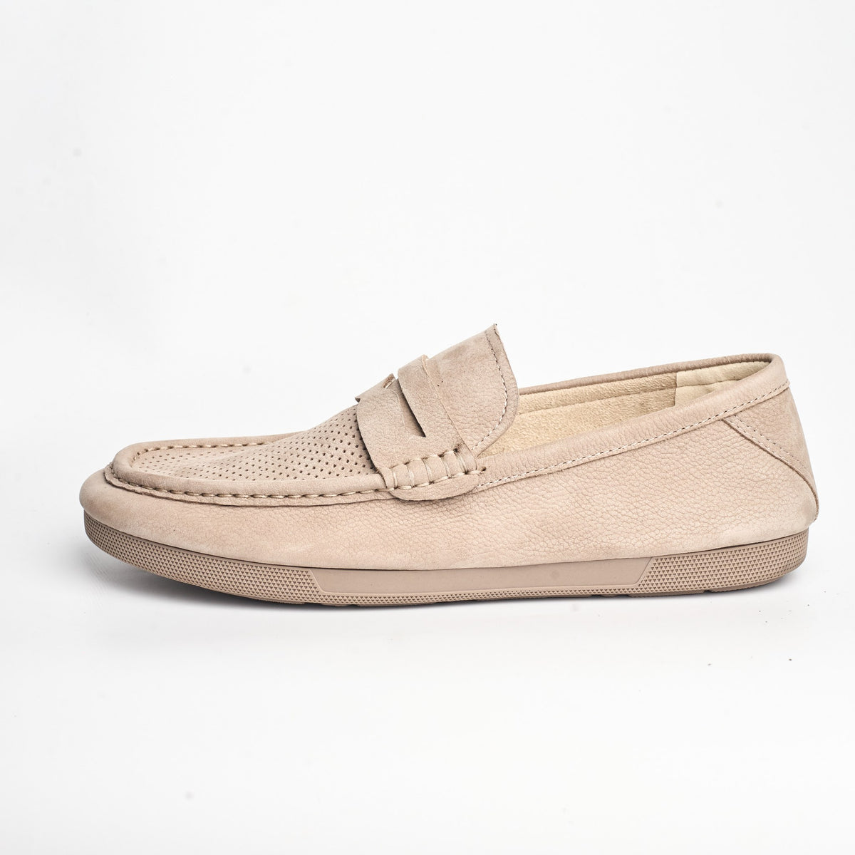 BB-158 Beige - Perforated Flat Moc-Toe Penny Loafer - Bruno Bunker