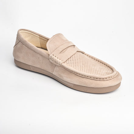 BB-158 Beige - Perforated Flat Moc-Toe Penny Loafer - Bruno Bunker