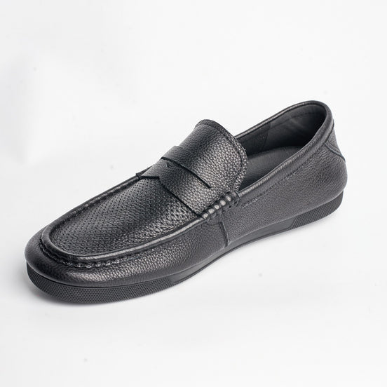 BB-158 Black - Perforated Flat Moc-Toe Penny Loafer - Bruno Bunker