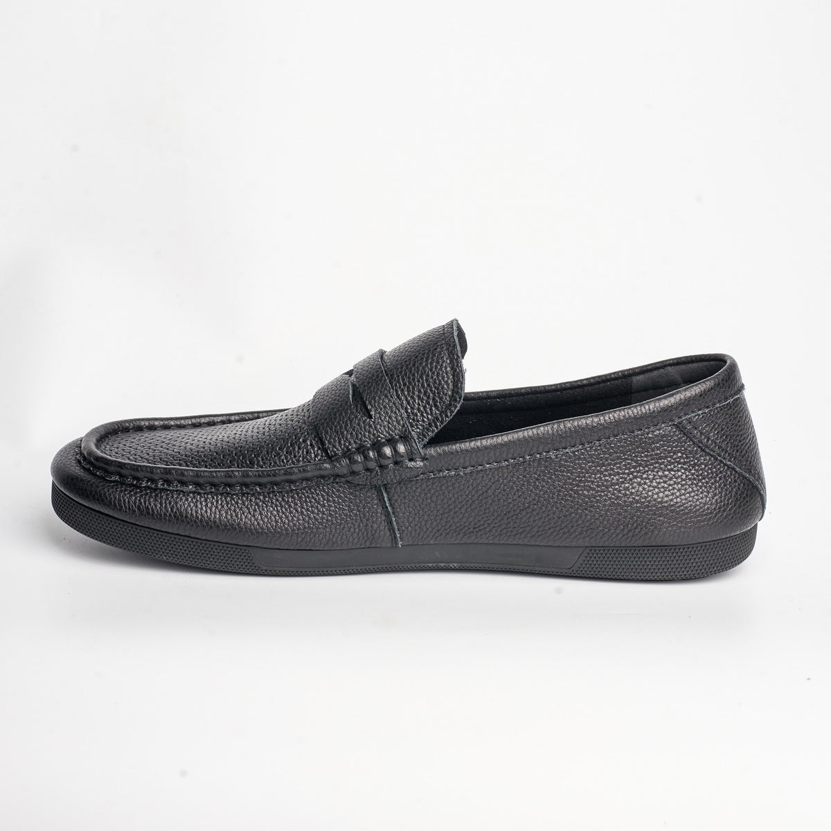 BB-158 Black - Perforated Flat Moc-Toe Penny Loafer - Bruno Bunker