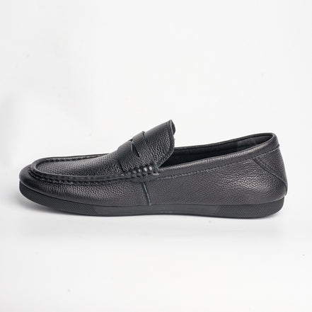BB-158 Black - Perforated Flat Moc-Toe Penny Loafer - Bruno Bunker