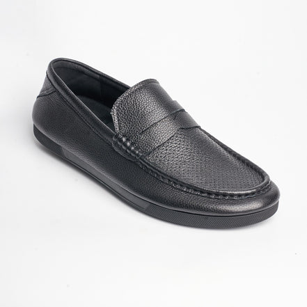 BB-158 Black - Perforated Flat Moc-Toe Penny Loafer - Bruno Bunker