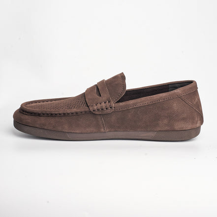 BB-158 Brown - Perforated Flat Moc-Toe Penny Loafer - Bruno Bunker