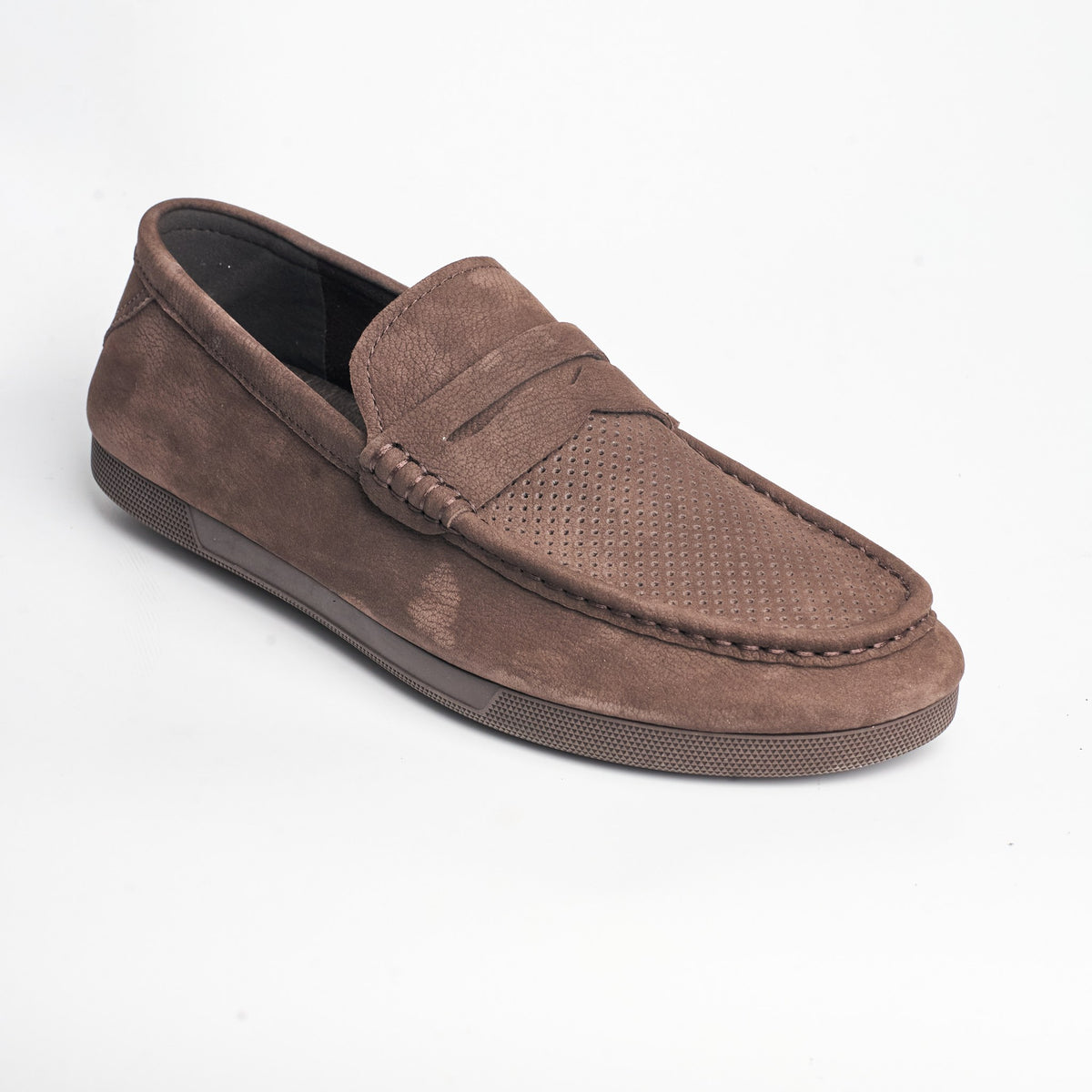 BB-158 Brown - Perforated Flat Moc-Toe Penny Loafer - Bruno Bunker