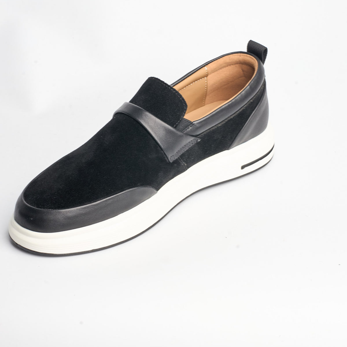 BB-163 Black - Suede & Leather Band Slip-On - Bruno Bunker