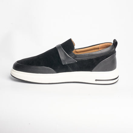 BB-163 Black - Suede & Leather Band Slip-On - Bruno Bunker