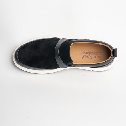 BB-163 Black - Suede & Leather Band Slip-On - Bruno Bunker