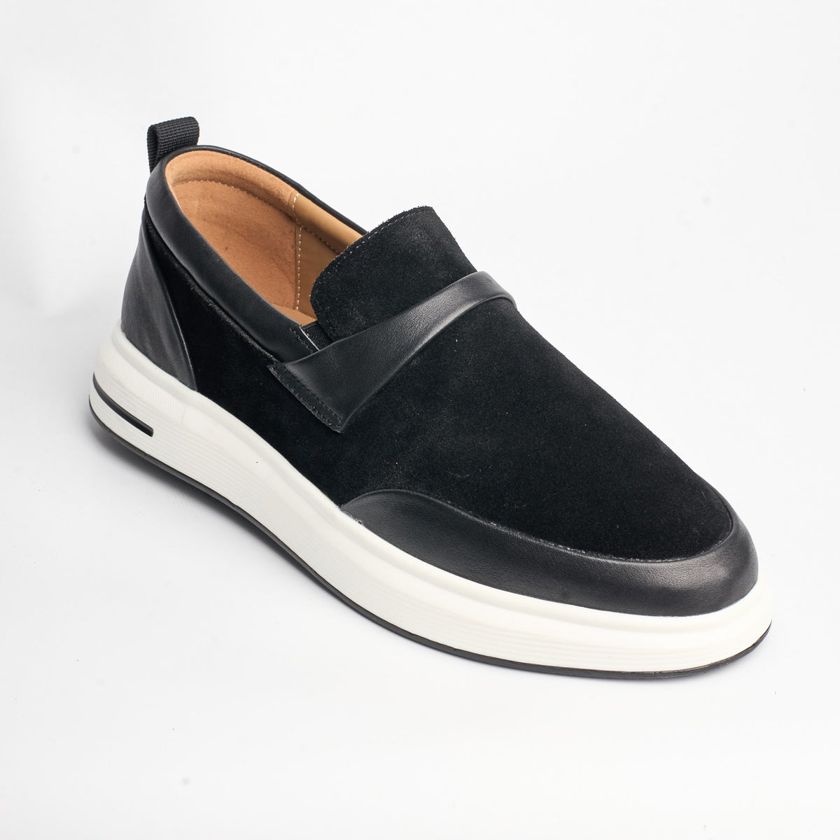 BB-163 Black - Suede & Leather Band Slip-On - Bruno Bunker