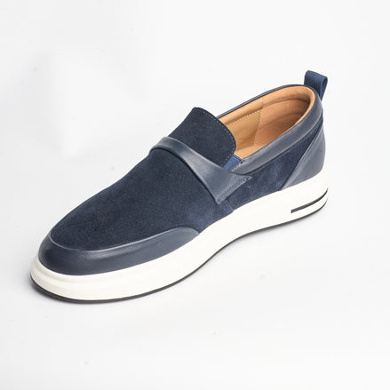 BB-163 Navy - Suede & Leather Band Slip-On - Bruno Bunker