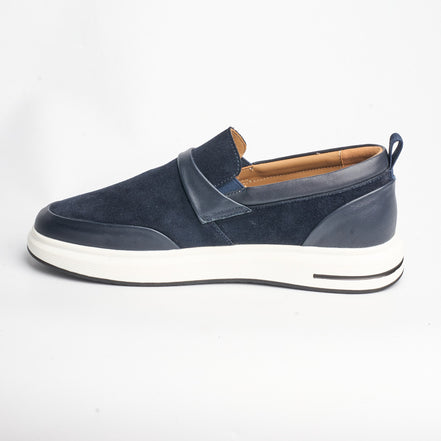 BB-163 Navy - Suede & Leather Band Slip-On - Bruno Bunker