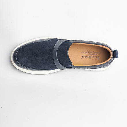 BB-163 Navy - Suede & Leather Band Slip-On - Bruno Bunker