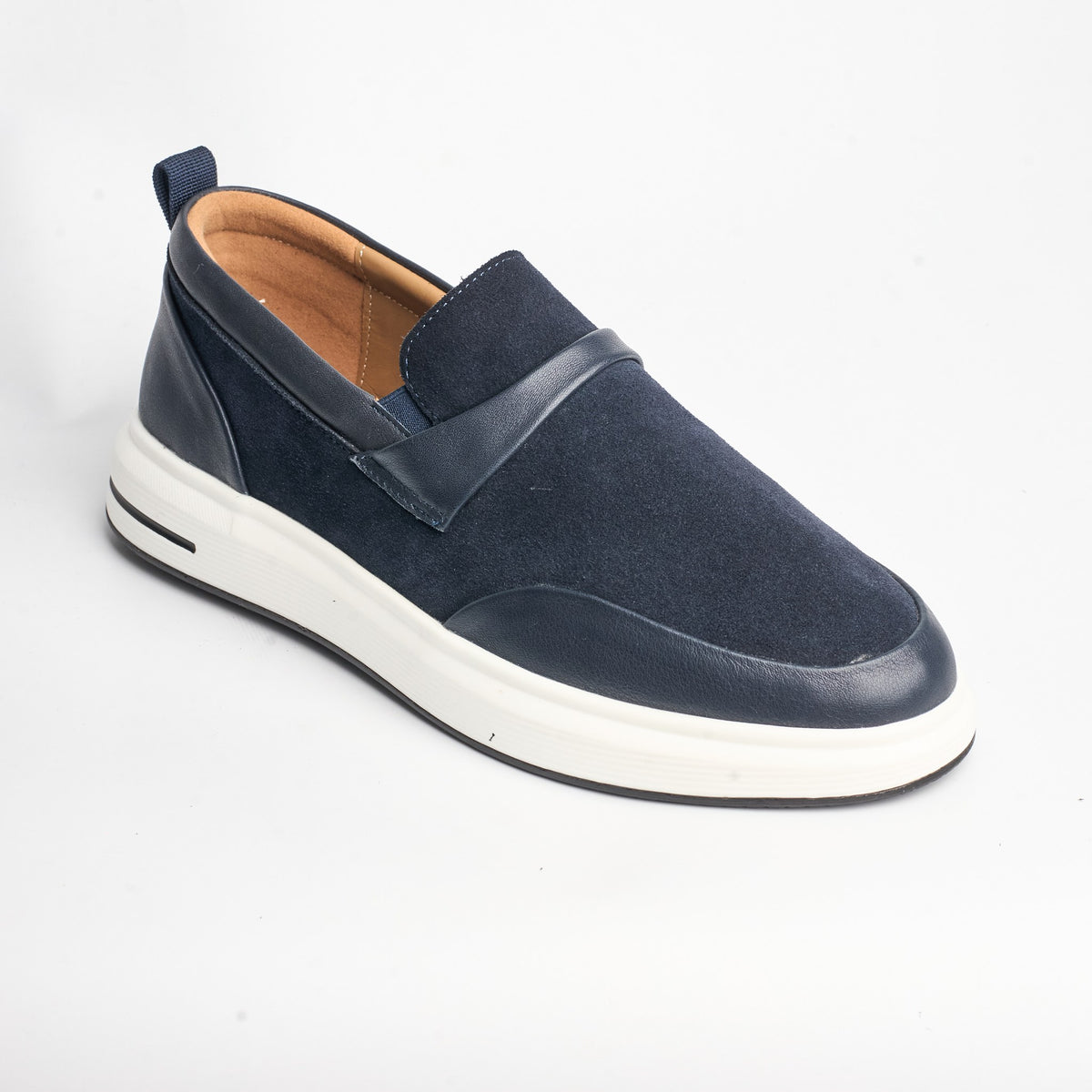 BB-163 Navy - Suede & Leather Band Slip-On - Bruno Bunker