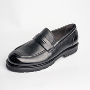 BB-165 Black - Pebbled-Leather Lug-Sole Apron Penny Loafer - Bruno Bunker