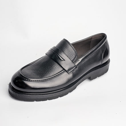 BB-165 Black - Pebbled-Leather Lug-Sole Apron Penny Loafer - Bruno Bunker