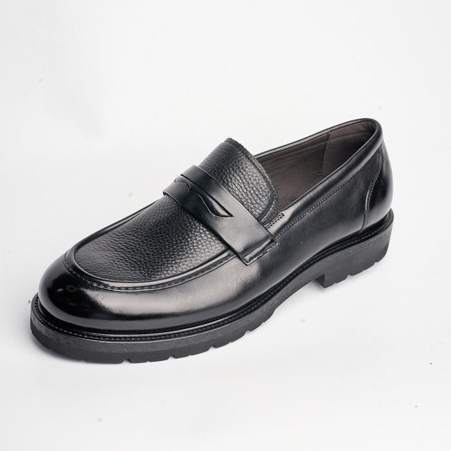 BB-165 Black - Pebbled-Leather Lug-Sole Apron Penny Loafer - Bruno Bunker