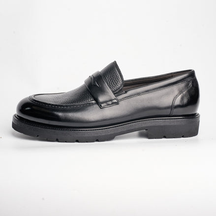 BB-165 Black - Pebbled-Leather Lug-Sole Apron Penny Loafer - Bruno Bunker