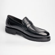 BB-165 Black - Pebbled-Leather Lug-Sole Apron Penny Loafer - Bruno Bunker