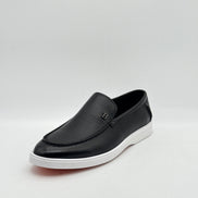 Black Leather Casual Loafer with White Sole