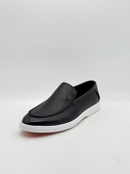 Black Leather Casual Loafer with White Sole