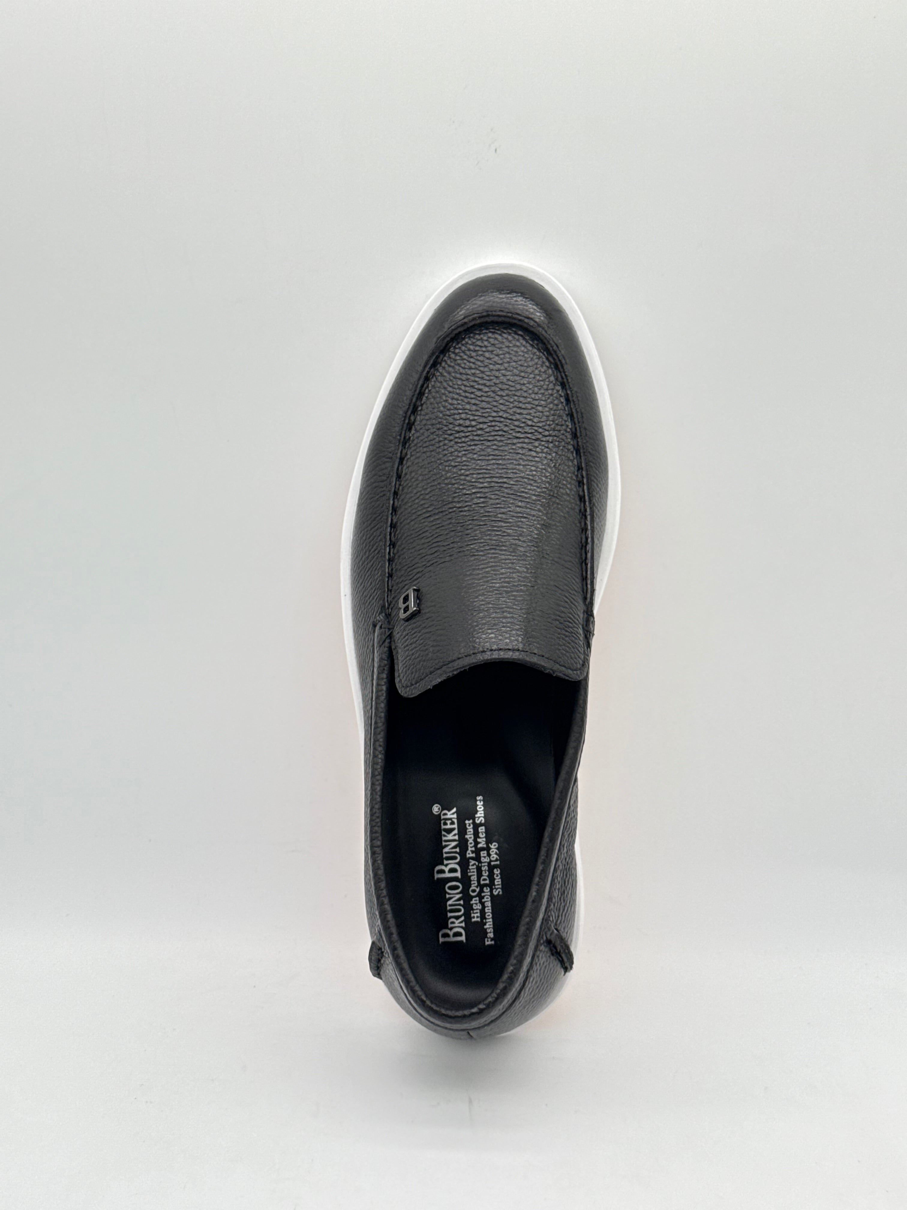 Black Leather Casual Loafer with White Sole