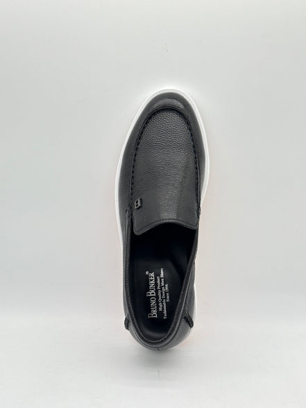 Black Leather Casual Loafer with White Sole