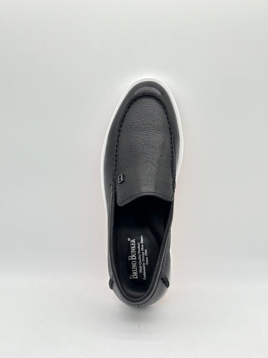 Black Leather Casual Loafer with White Sole