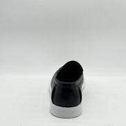 Black Leather Casual Loafer with White Sole