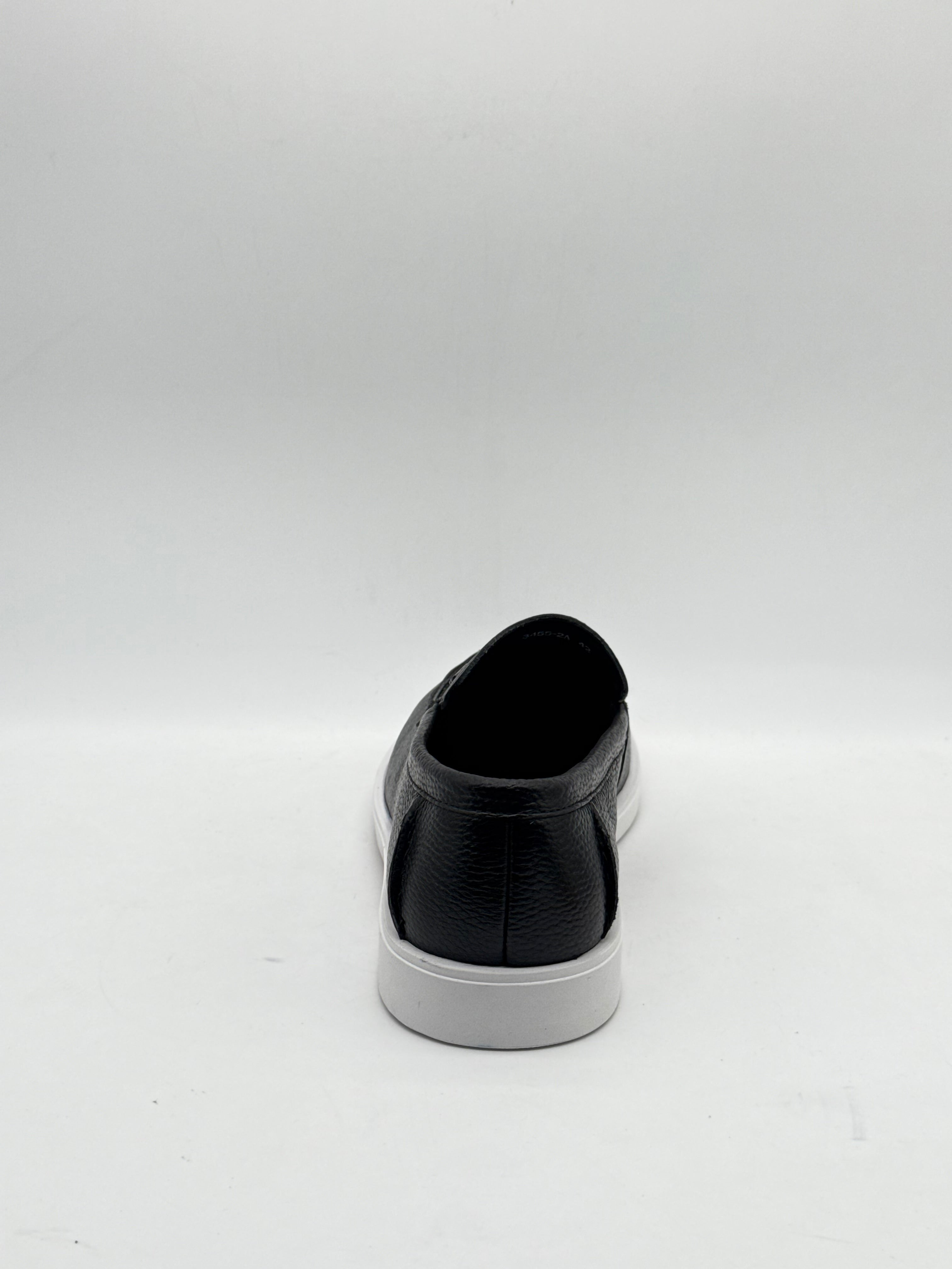 Black Leather Casual Loafer with White Sole