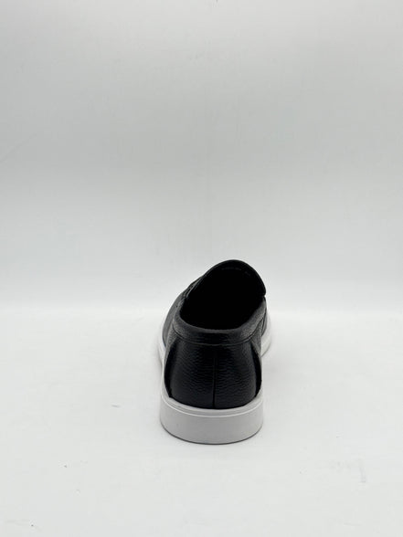Black Leather Casual Loafer with White Sole