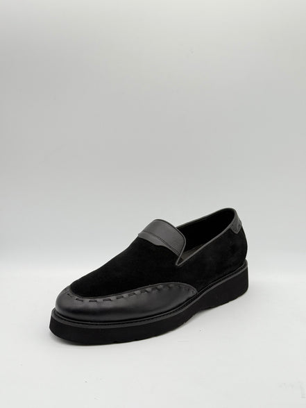 Black Suede & Leather Slip-On Loafer