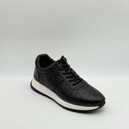 Laced Croc-Embossed Leather Runner Sneaker