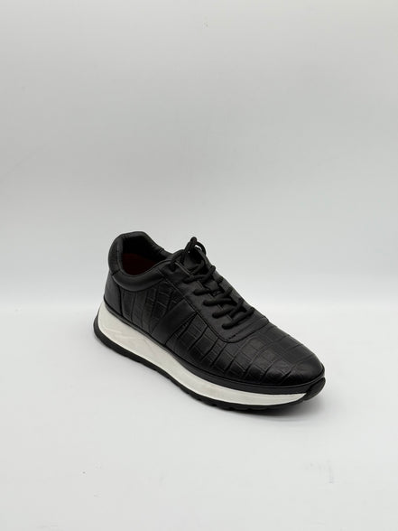 Laced Croc-Embossed Leather Runner Sneaker