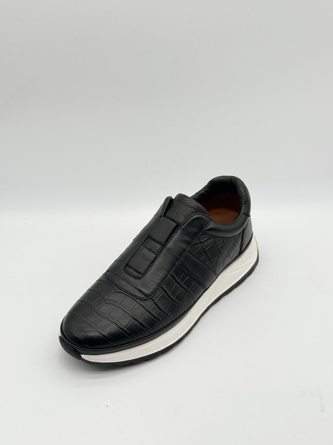 Croc-Embossed Leather Runner Sneaker