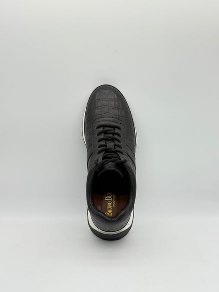 Laced Croc-Embossed Leather Runner Sneaker