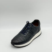 Laced Croc-Embossed Leather Runner Sneaker