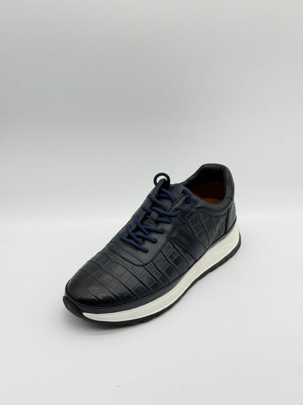 Laced Croc-Embossed Leather Runner Sneaker