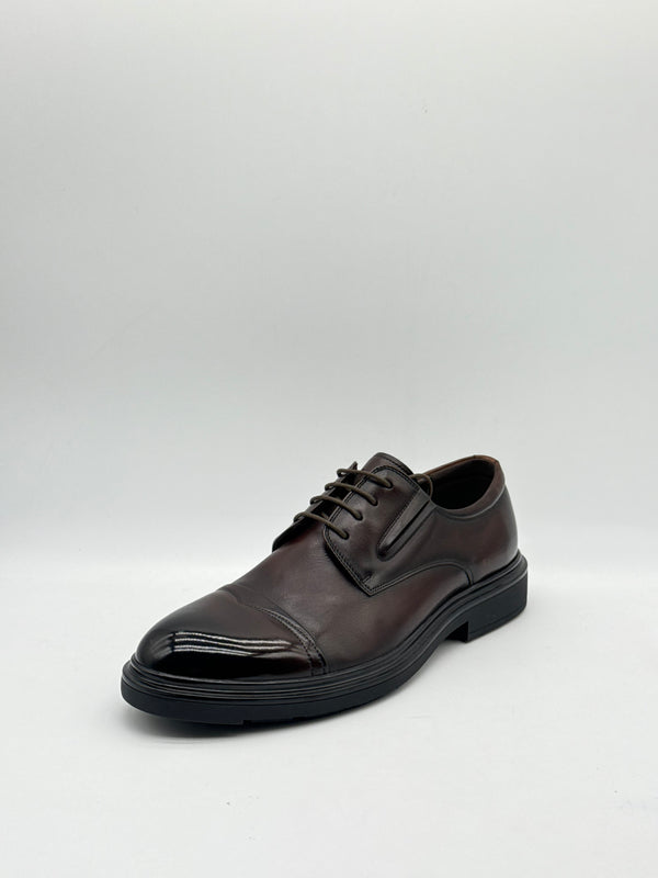 Dark Brown Cap-Toe Derby with Patent Toe