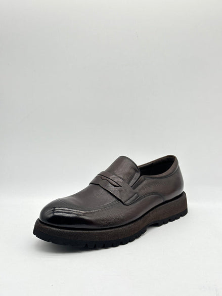Dark Brown Leather Penny Loafer with Lug Sole