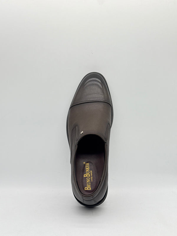 Grey Pebbled Leather Cap-Toe Slip-On